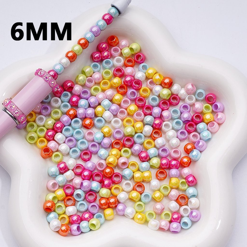 UV Coating Mini Seed with Large Hole Round Acrylic Spacer Waist Beads for Jewelry Making 6MM Random Mix (Can be Used for Pen)