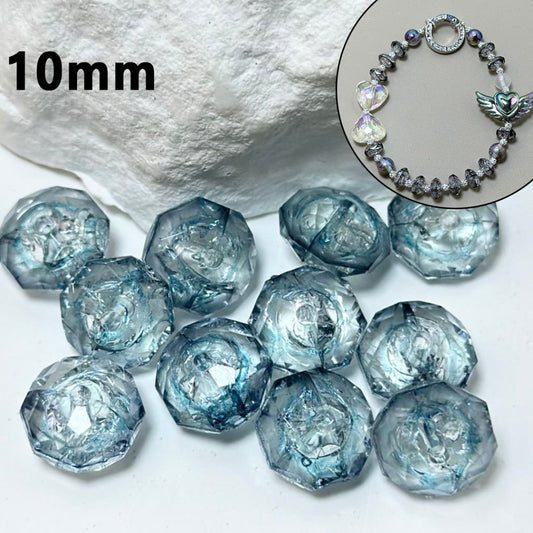 Cute Clear Lake Blue Polyhedral Broken Inside Flat Acrylic Beads, 10MM ( can't be used on the pen)