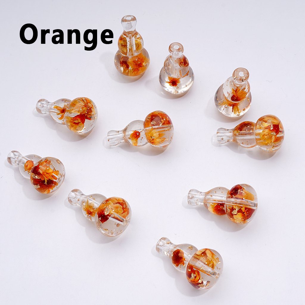 Elegant Clear Gourd-Shaped Acrylic Beads with Mini Gold Foil & Dried Flower Accent, Around 28×16MM