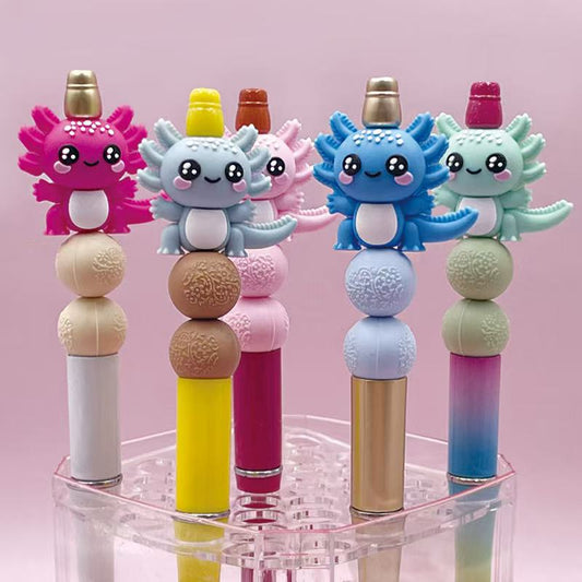 3D Little Cute Pink Lagoon Axolotl Cartoon Silicone Focal Bead Solid Color