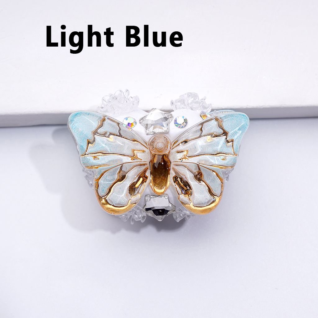 Delicate Cute Butterfly with Gold Stripes AB Rhinestones Clear Stars Flowers Clay Beads, Around 32*18MM