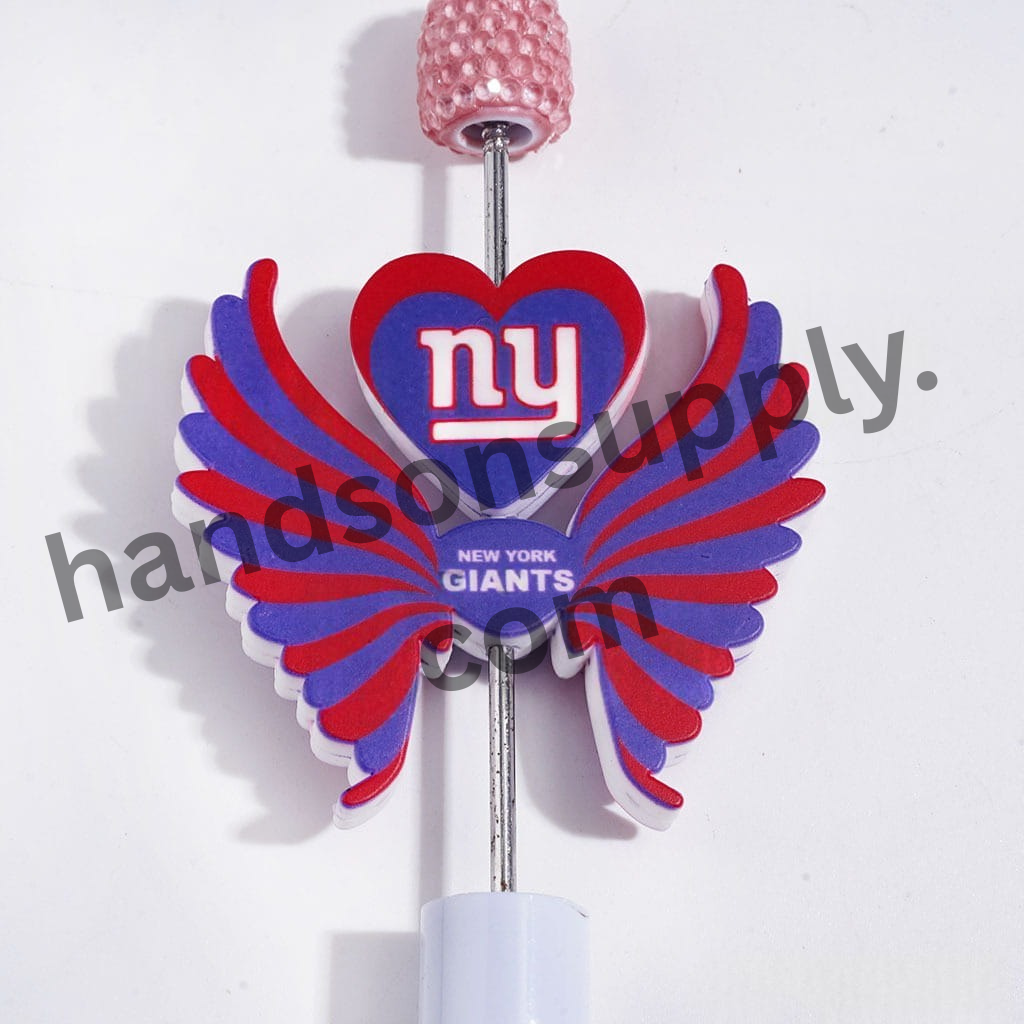 Printed Silicone Focal Beads with New York Football Team Design, Heart and Wing Set,40*46MM