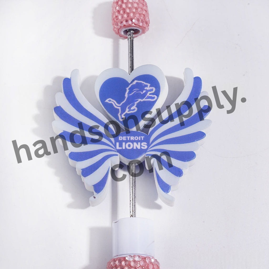 Printed Silicone Focal Beads with Detroit Lions Football Team Design, Heart and Wing Set, 40*46MM