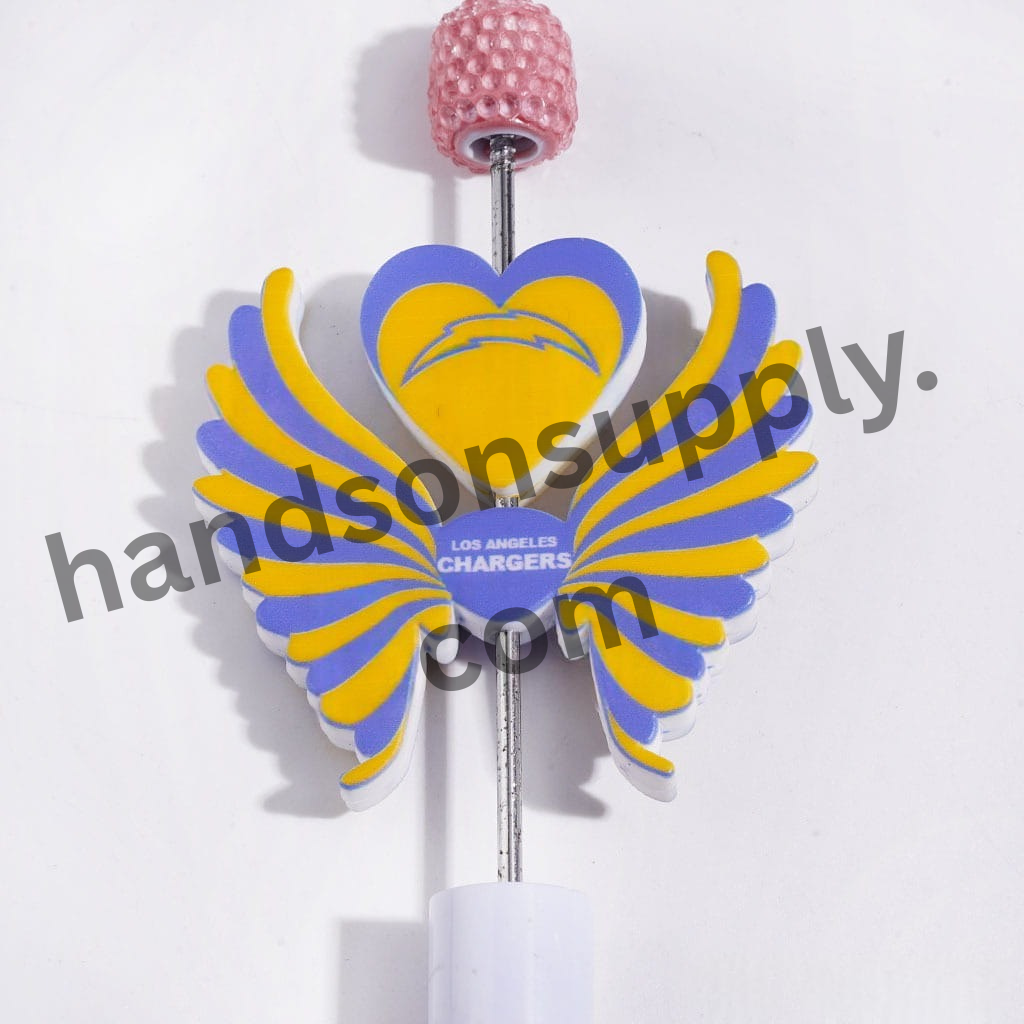 Printed Silicone Focal Beads with Los Angeles Chargers Football Team Design, Heart and Wing Set,, 40*46MM