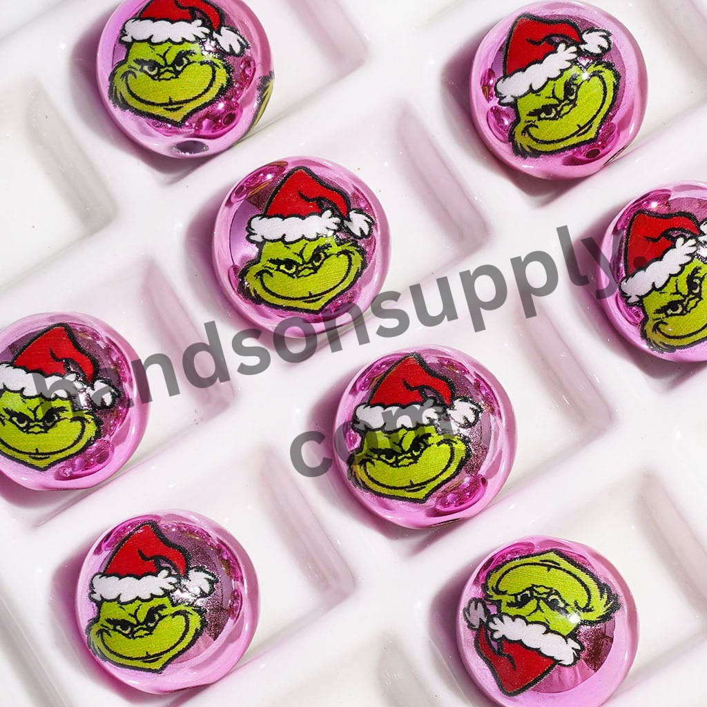 Green Christmas Hat Acrylic Beads for Bracelets, Pink Metallic, 16MM