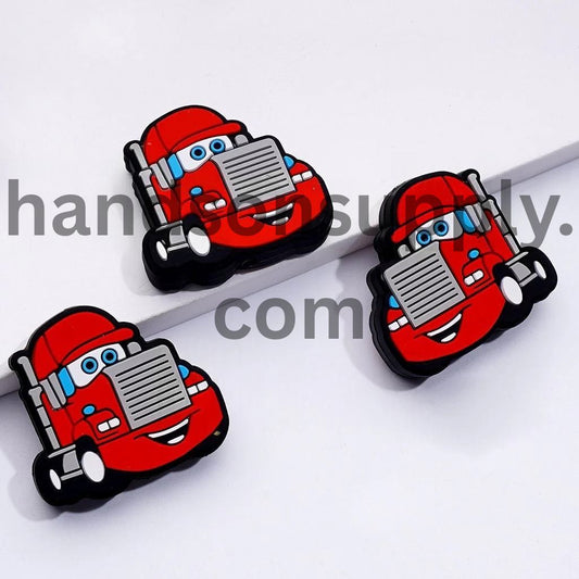 Cute Sports Cars Cartoon Red Truck Lorry Mac Silicone Focal Beads