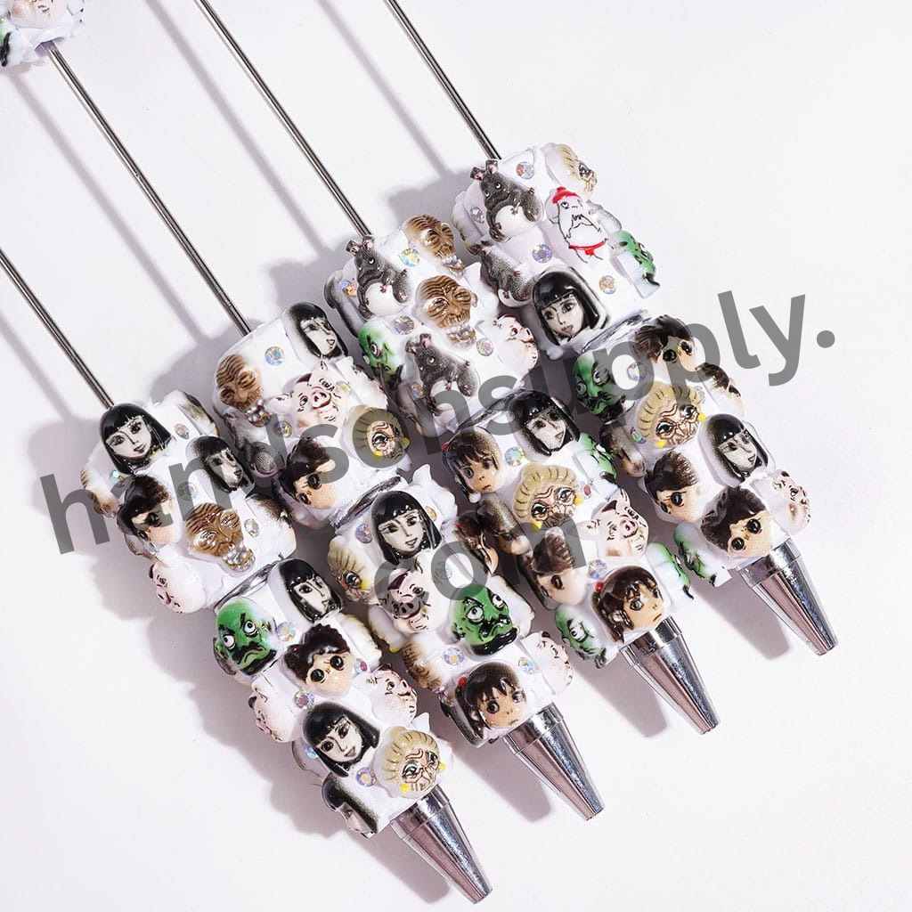 AB Rhinestone Beadable Clay Pens with Japanese Anime Character Designs