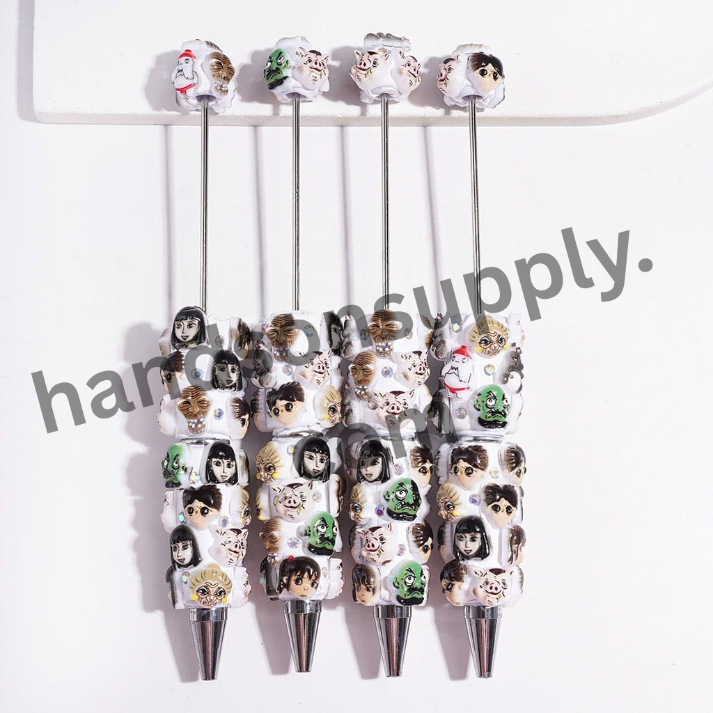 AB Rhinestone Beadable Clay Pens with Japanese Anime Character Designs