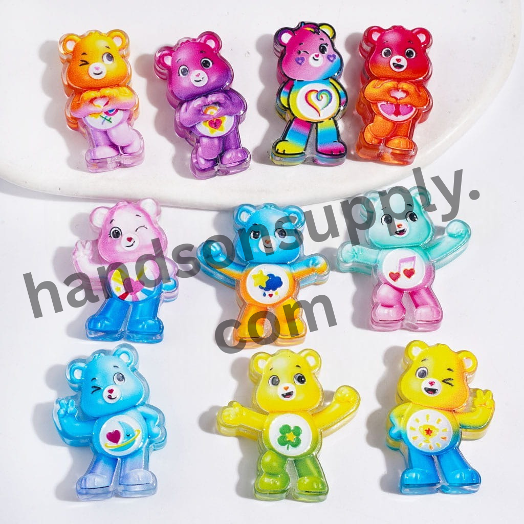 Semi-Clear Acrylic Beads with Rainbow Gradient Bear Designs, Assorted Styles, Random Mix
