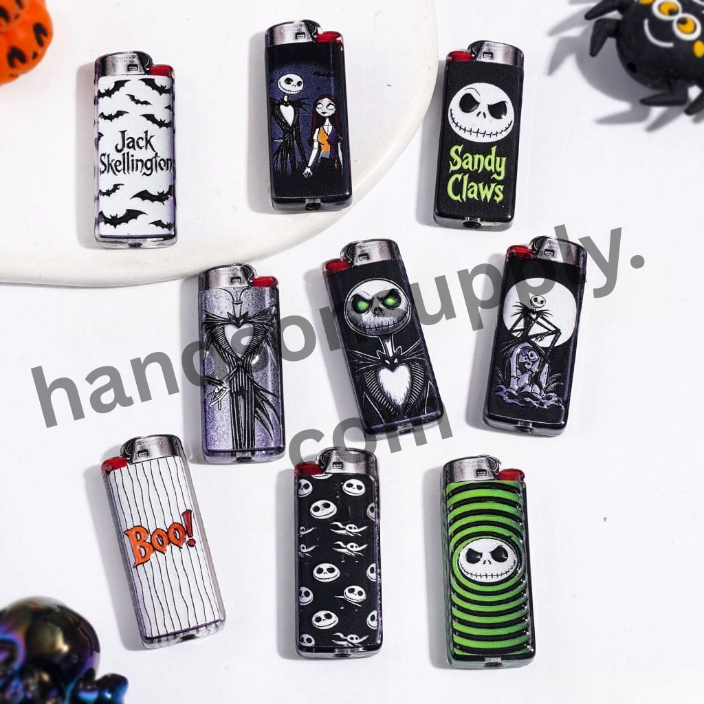 Acrylic Beads with Skull and Skeleton Couple Designs, Lighter-Shaped, 14*34MM, Random Mix
