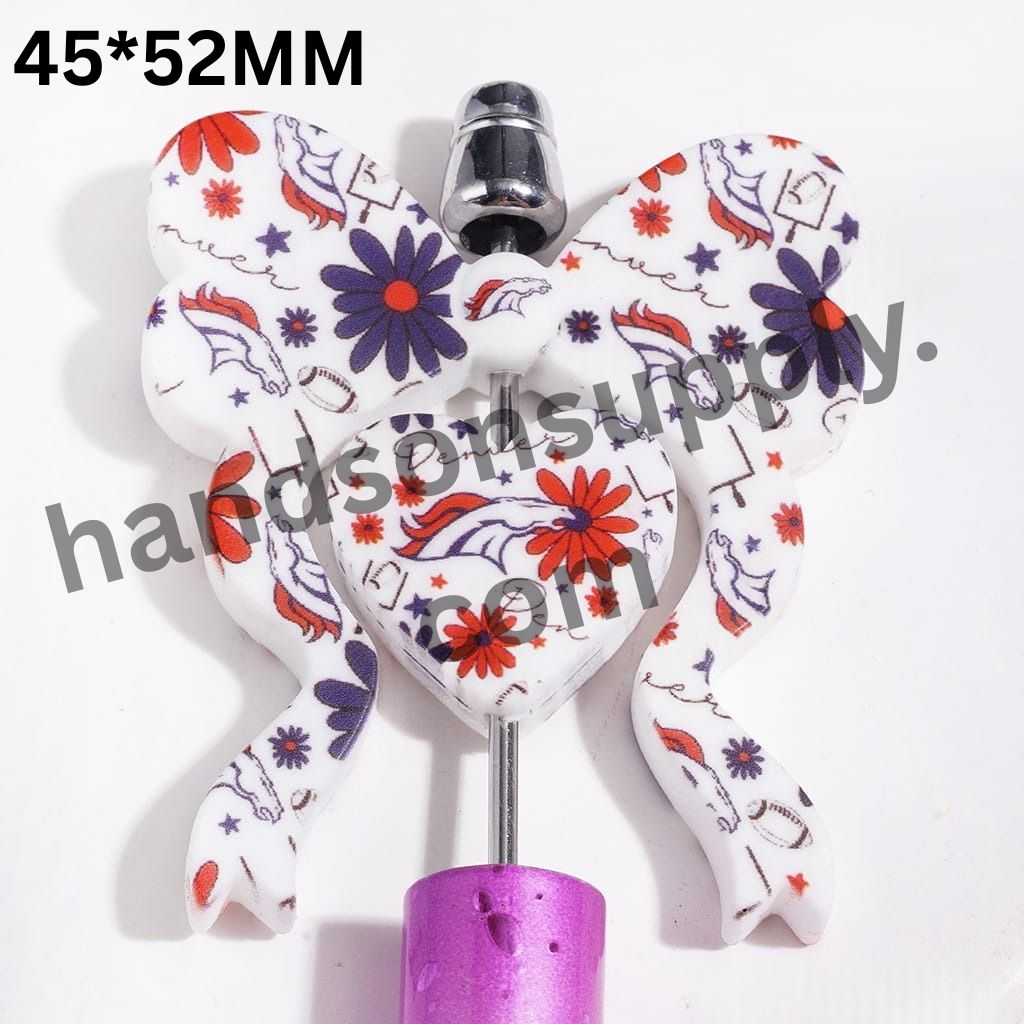 Denver American Football Team Collection with Heart & Bowtie-Shaped Silicone Focal Beads, 45*52MM