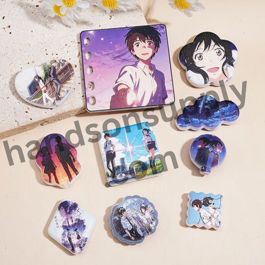 Japanese-Style Anime-Inspired Acrylic Beads Charm Pendants, Various Shapes, Random Mix