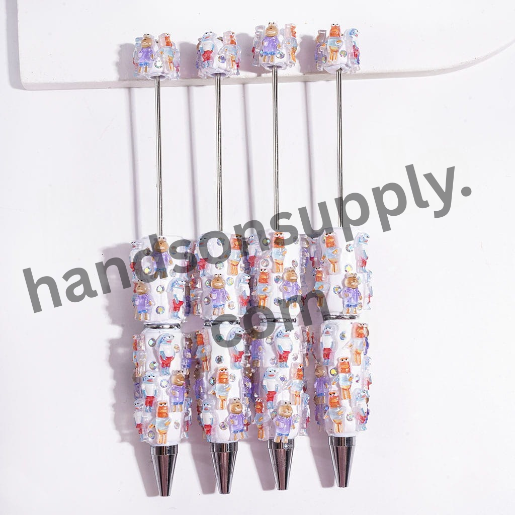 AB Rhinestone Beadable Clay Pens with Expressionless Fish Character Designs