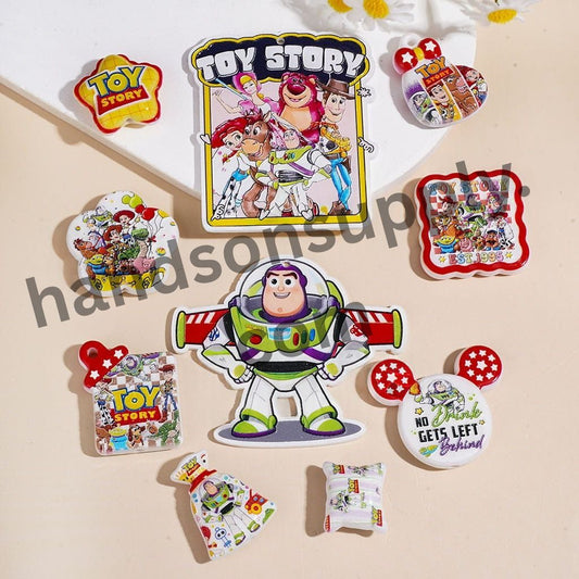 Toy Adventure Character Buzz Lightyear, Woody, Jessie, Lotso & Friends Printed Acrylic Beads & Pendants, Assorted Shapes, Random Mix