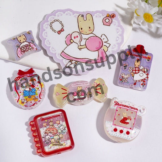 Marron Cream Jasmine Bunny in Adorable Character Printed Acrylic Beads & Pendants, Assorted Shapes, Random Mix