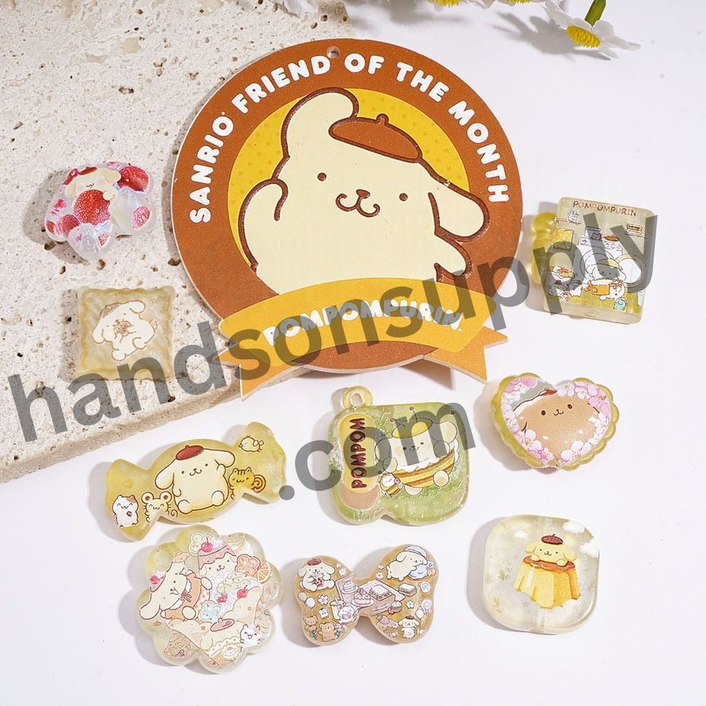 Yellow Dog Character with Beret Theme Printed Acrylic Beads Pendants, Assorted Shapes, Random Mix
