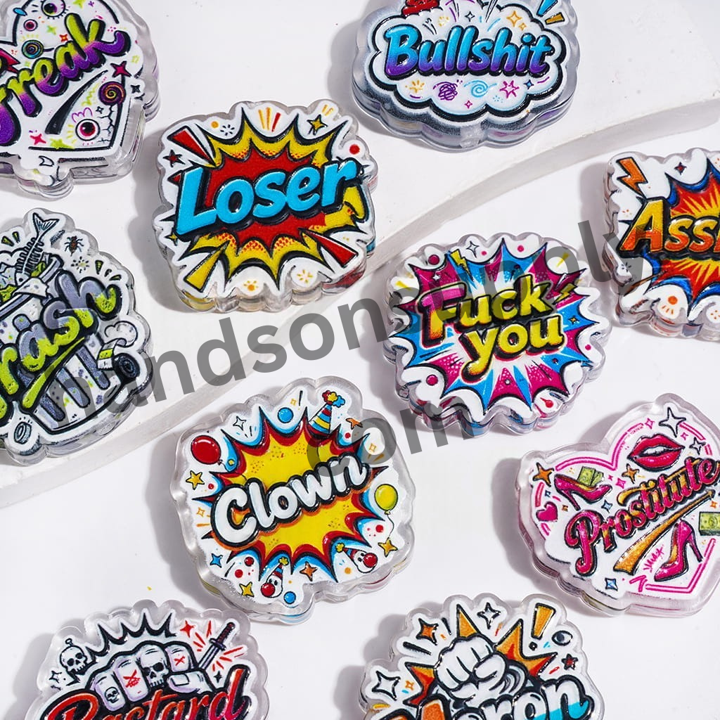 Comic Pop Art Acrylic Beads with Humorous Quotes, Assorted Mix