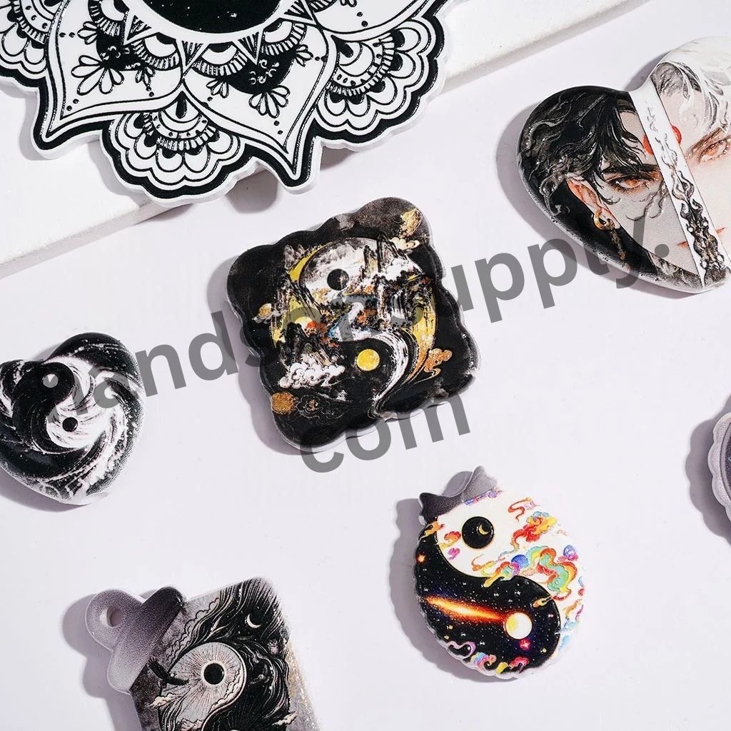 Mystical Black & White Chinese Yin-Yang Taiji Series Acrylic Beads Pendants, Random Mix