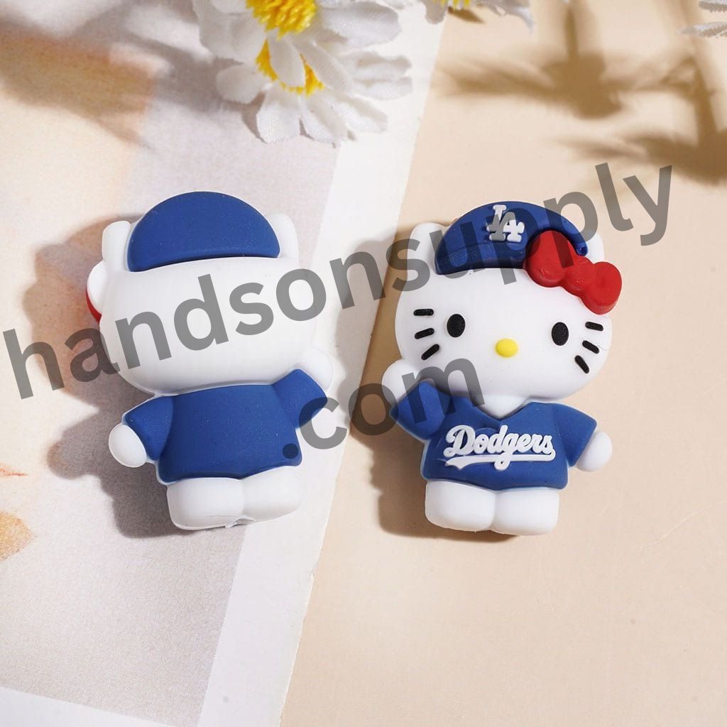Cute Cat Character Baseball Theme, Blue Sports Jersey Design Silicone Focal Beads