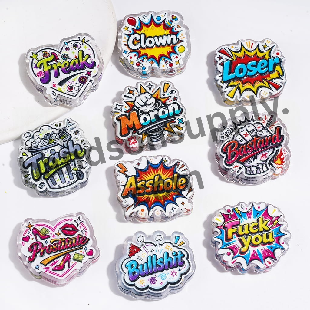 Comic Pop Art Acrylic Beads with Humorous Quotes, Assorted Mix