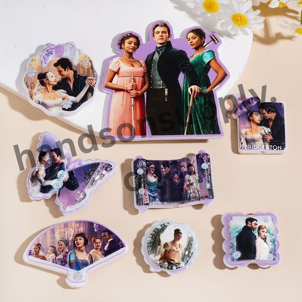 Bridgerton Romance Drama Character Series Printed Acrylic Beads & Pendants, Assorted Shapes, Random Mix
