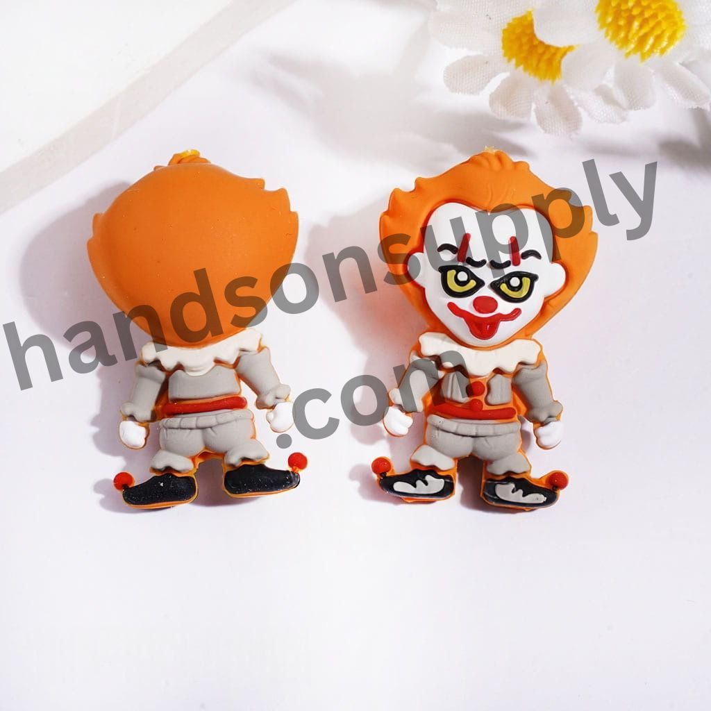 3D Halloween Horror Scary Clown Character with Orange Hair Silicone Focal Bead, 19*31MM
