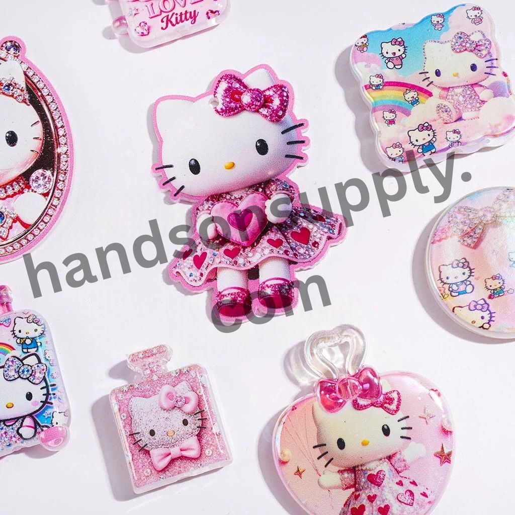UV-Coated Whimsical Cat Character Acrylic Beads & Pendants, Playful Assorted Designs, Random Mix