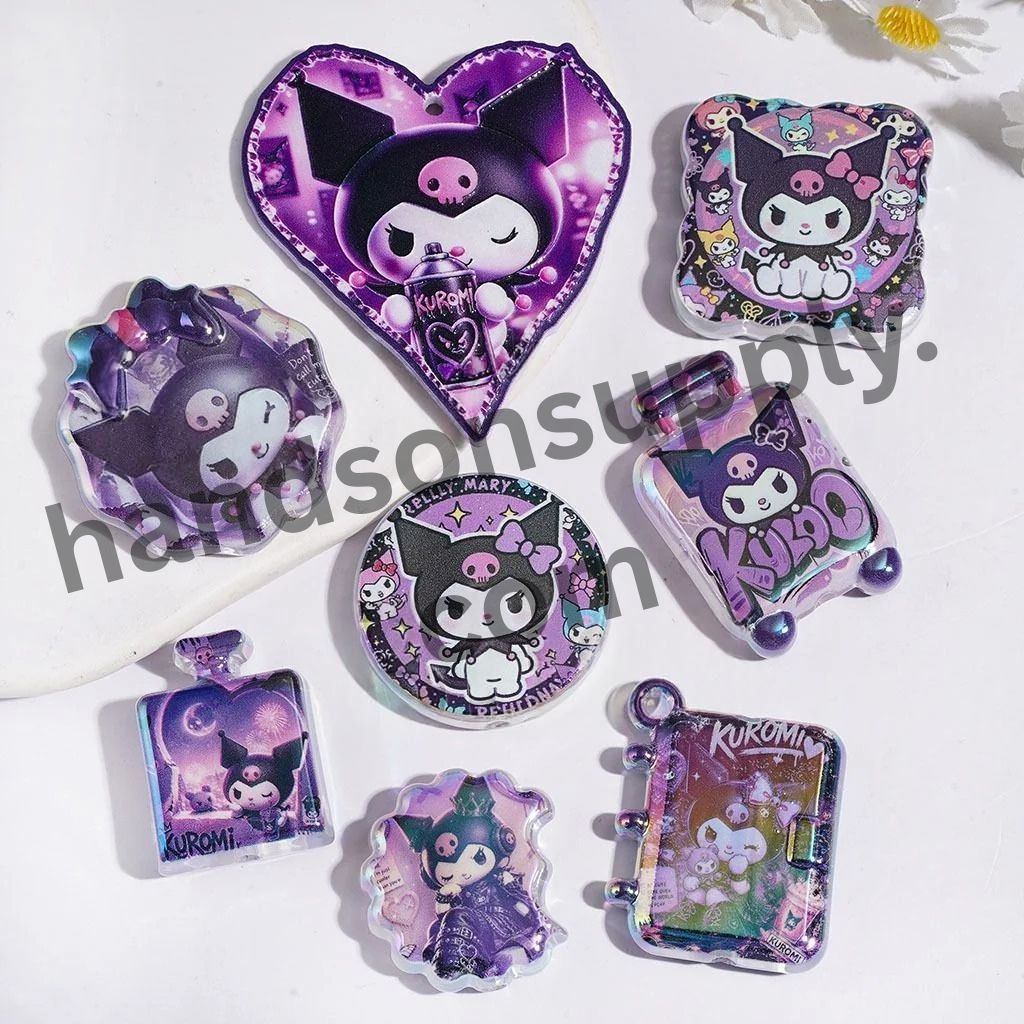UV-Coated Gothic Evil Girl Character Halloween Acrylic Beads & Pendants, Random Mix