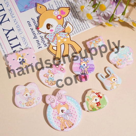 Cute Deer Character with Bowtie Series Acrylic Beads and Pendants, Random Mix