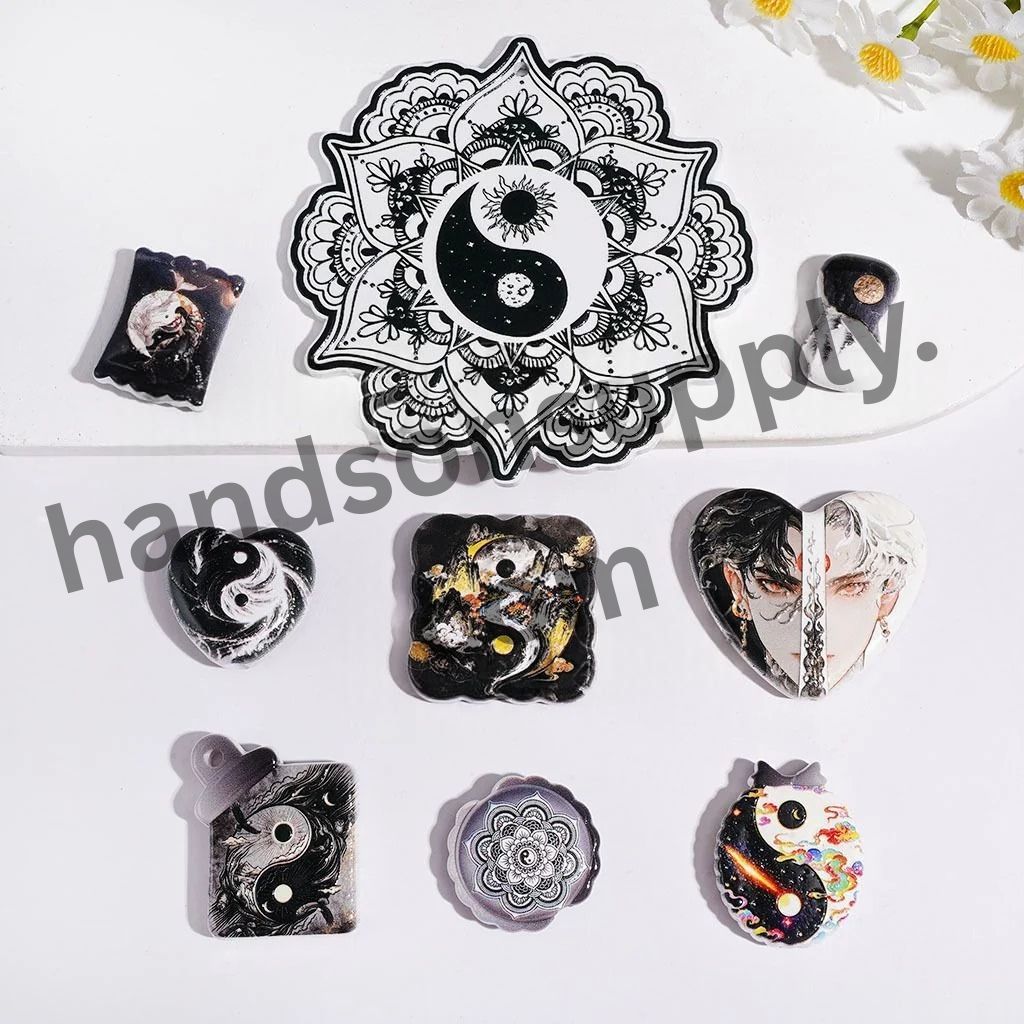 Mystical Black & White Chinese Yin-Yang Taiji Series Acrylic Beads Pendants, Random Mix