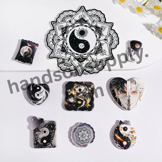 Mystical Black & White Chinese Yin-Yang Taiji Series Acrylic Beads Pendants, Random Mix