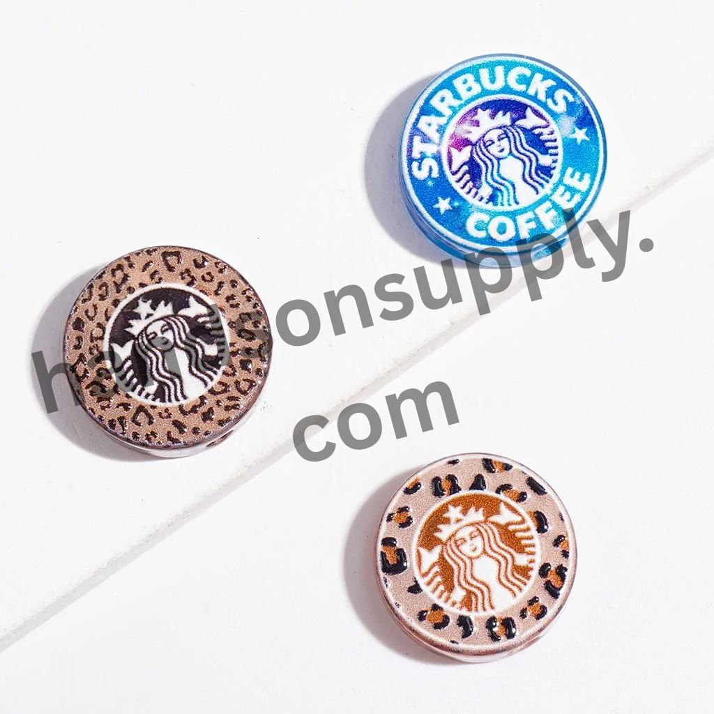 Famous Coffee Series in Unique Styles, Flat Round Shape Acrylic Beads, 16MM, Multicolor Random Mix