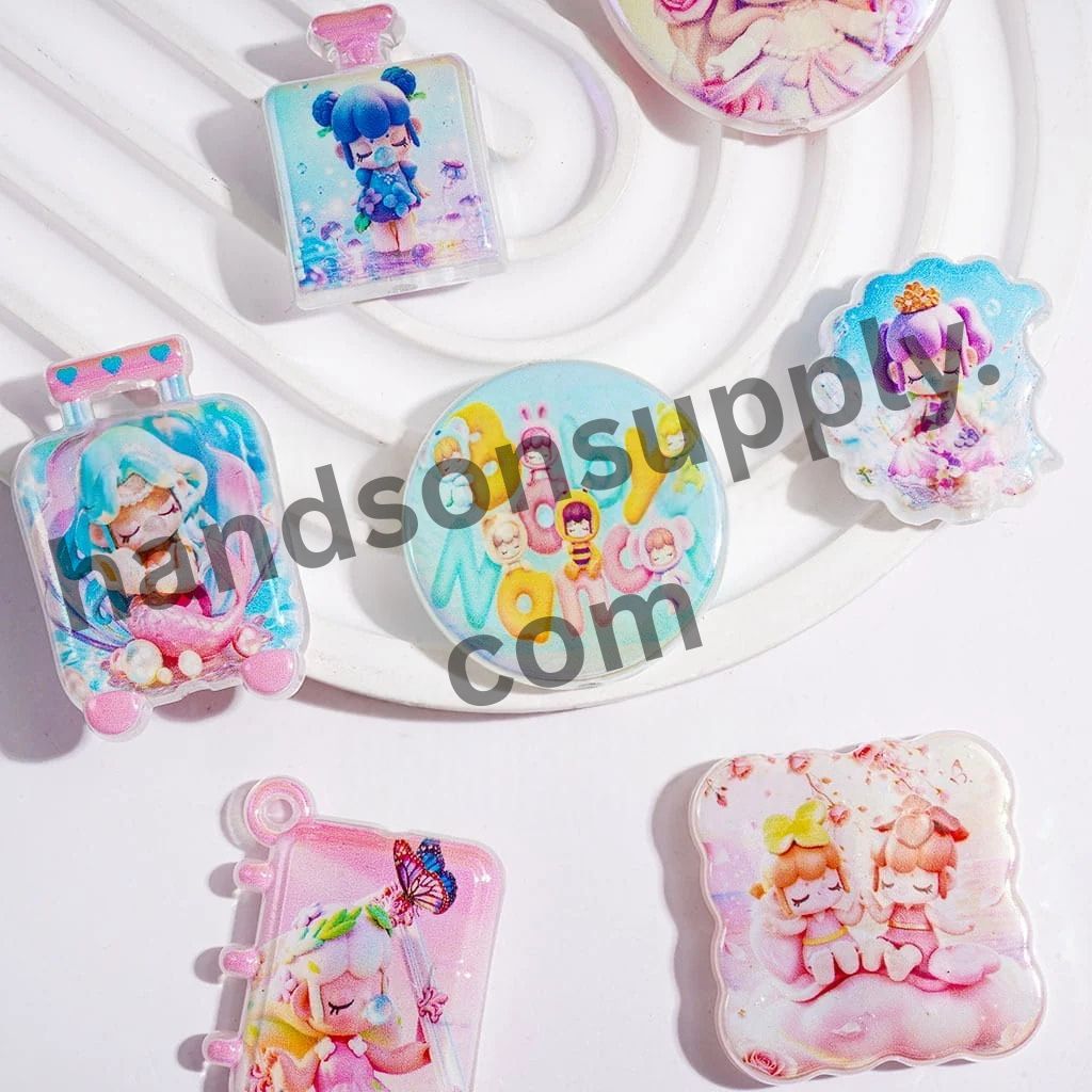 UV-Coated Elegant Traditional-Style Girl Character Acrylic Beads & Pendants, Assorted Designs, Random Mix