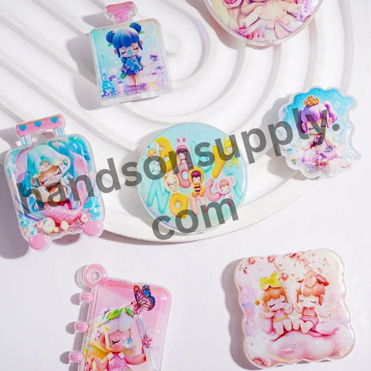 UV-Coated Elegant Traditional-Style Girl Character Acrylic Beads & Pendants, Assorted Designs, Random Mix