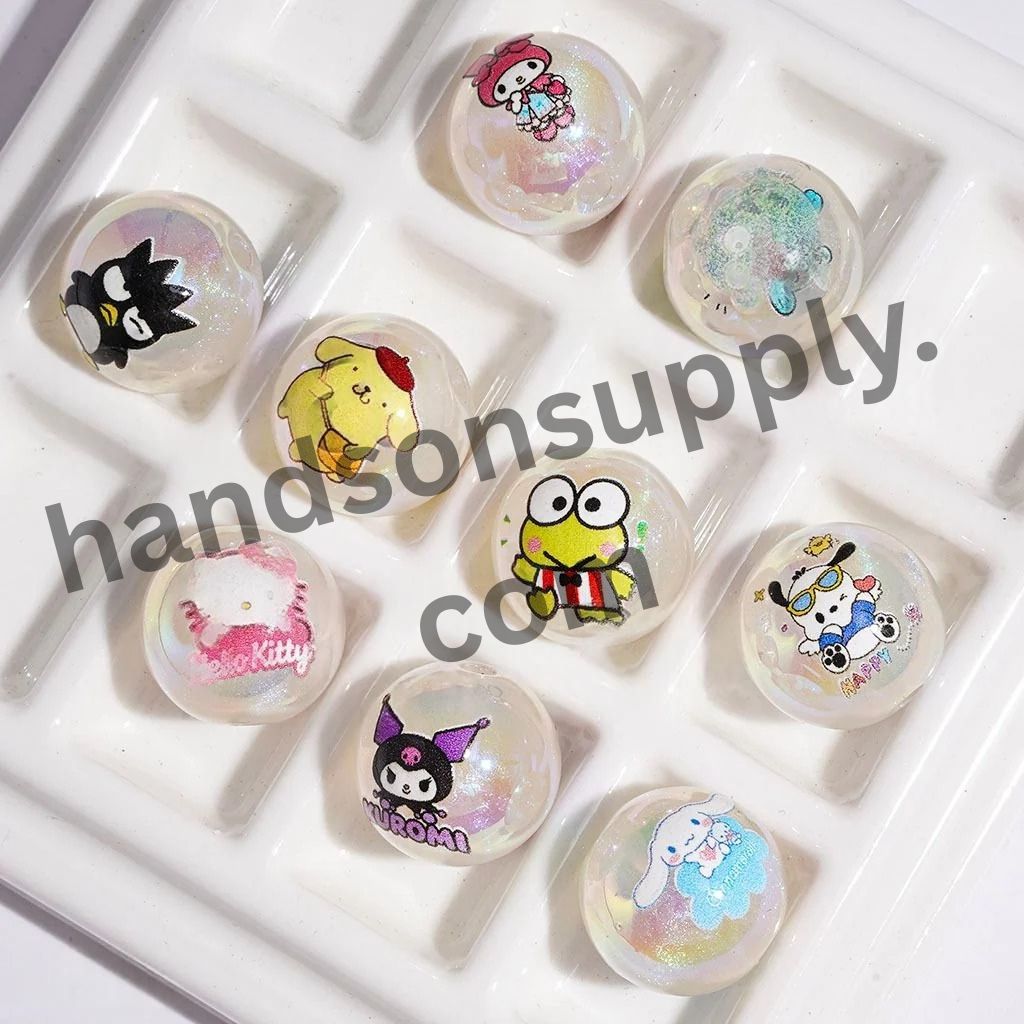 UV-Coated Adorable Animal Character and Glitter Acrylic Beads for Bracelets, 16MM Random Mix