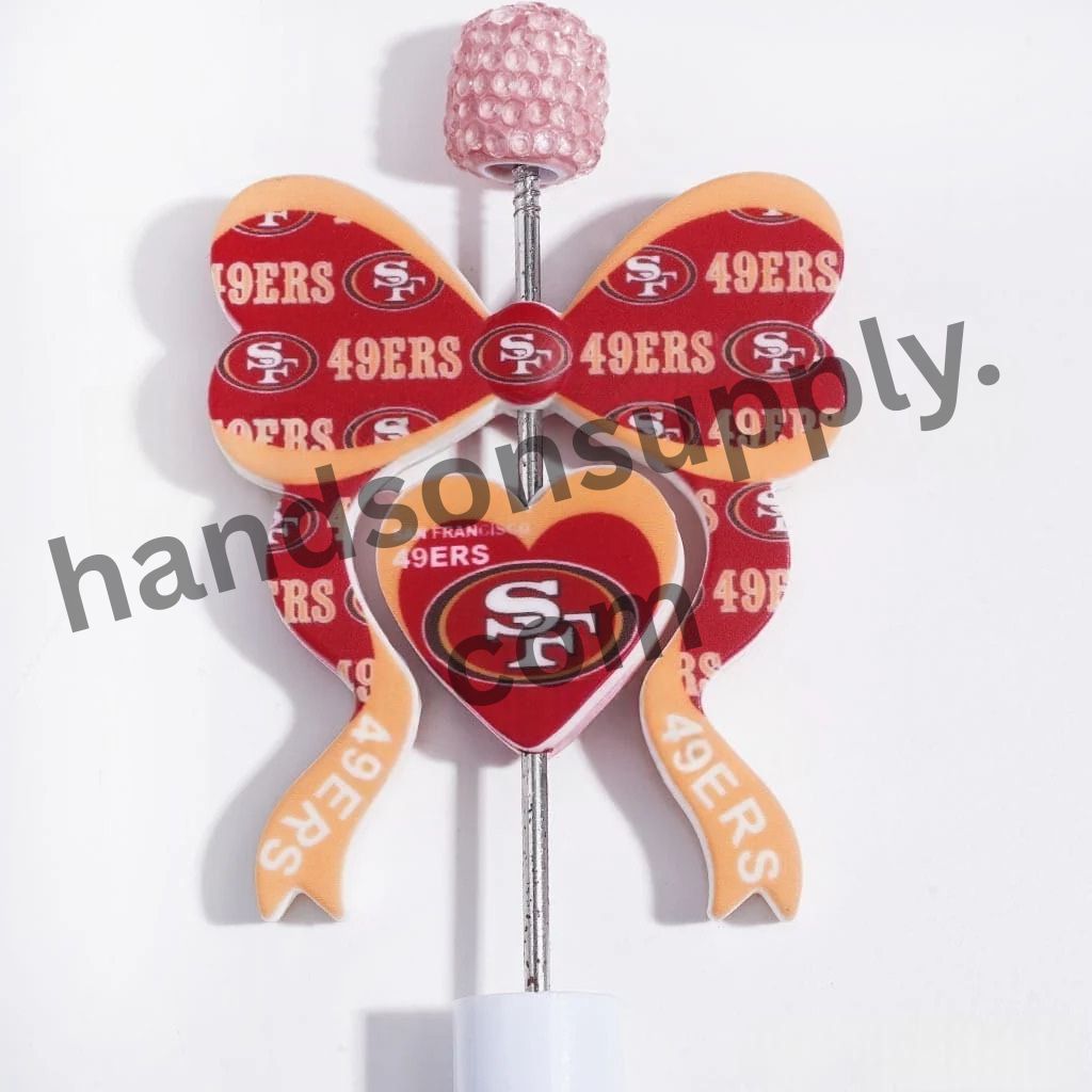 San Francisco American Football Team Bowtie and Heart Design Silicone Focal Beads Collection Set, 45*52MM