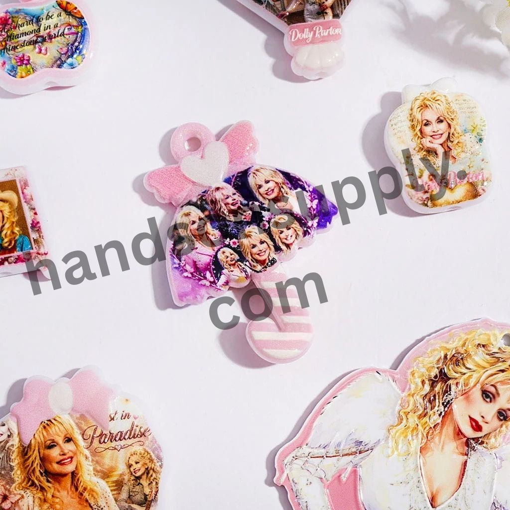Country Singer Character Pink & White Series Acrylic Beads & Pendants, Assorted Designs, Random Mix