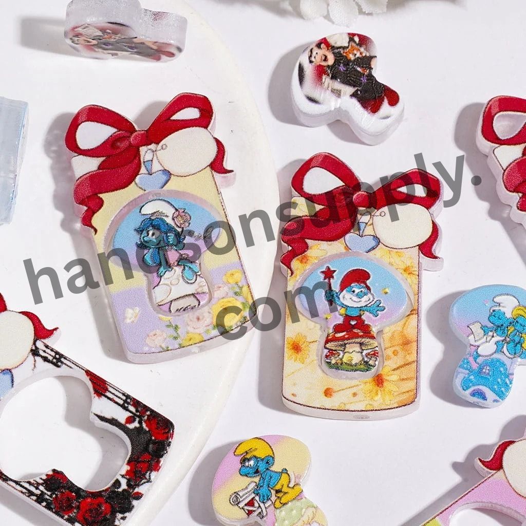 Adorable Blue Elf Character Series Acrylic Beads, Bottle-Shaped Frame w Red Bow and Mushroom, Random Mix (Please Read Description)