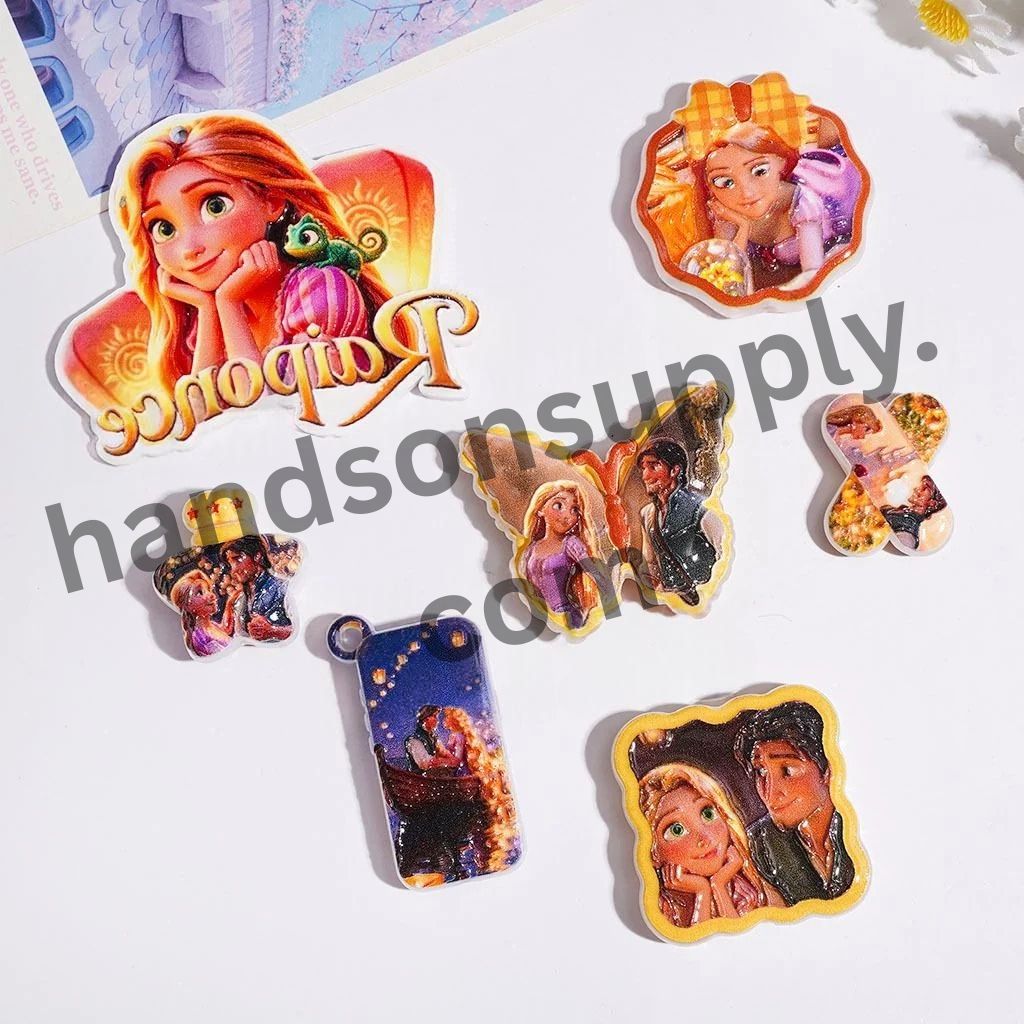 Romantic Princess Couple Character Series Acrylic Beads & Pendants, Random Mix