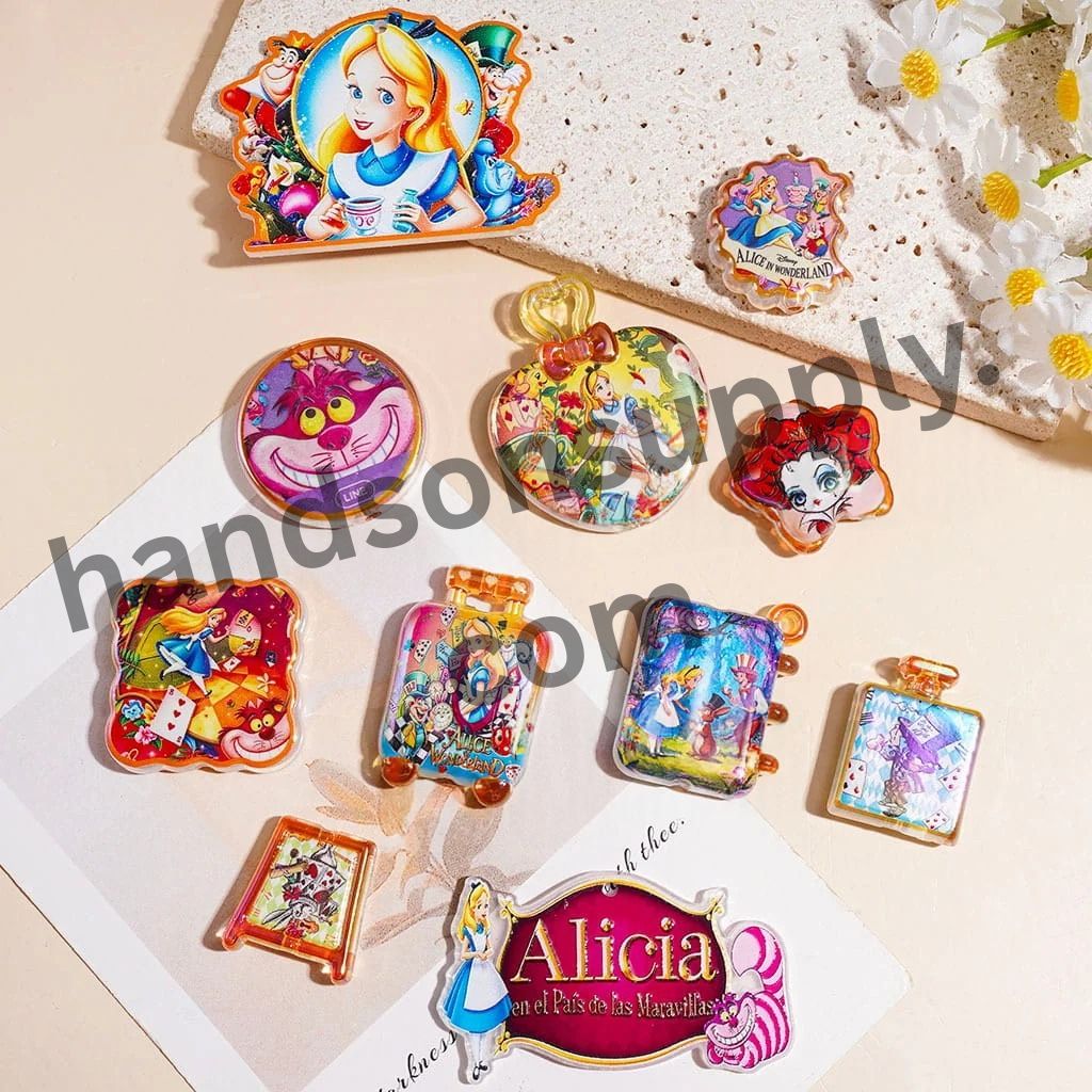 UV-Coated Fantasy World Girl, Rabbit & Cat Character Series Acrylic Beads & Pendants, Assorted Designs, Random Mix