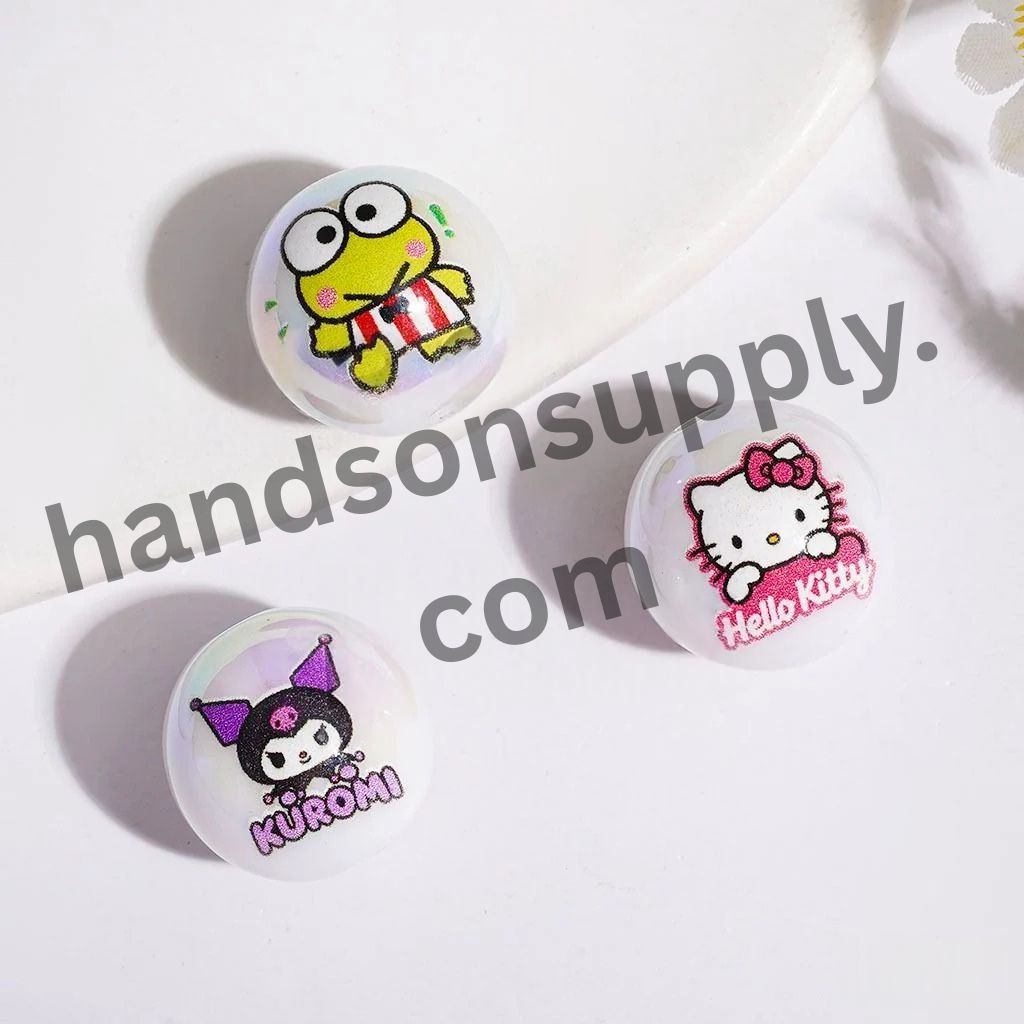 UV-Coated Charming Animal Character Printed Round Acrylic Beads for Bracelets, 16MM Random Mix