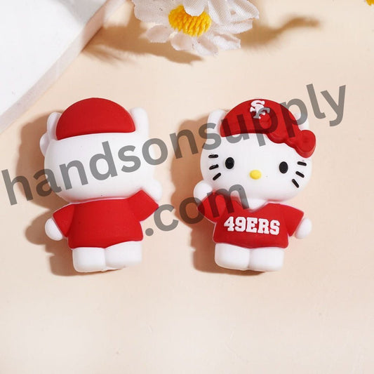 Cute Cat Character Wearing 49ers American Football Cap & Jersey Sports Theme Silicone Focal Bead, Height 30MM