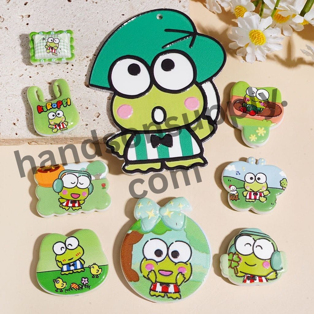 Cute Big-Eyed Green Frog Cartoon Character Acrylic Beads & Pendants, Various Shapes, Random Mix
