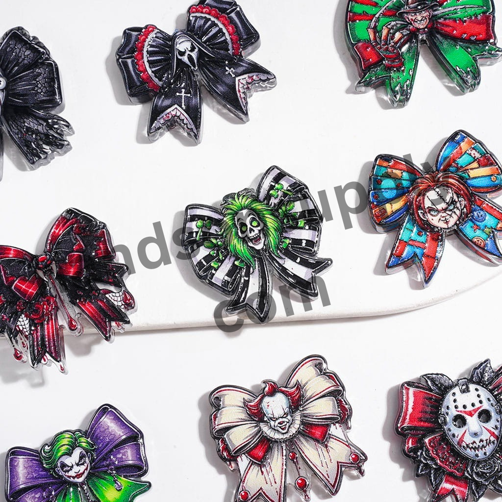 Scary Halloween Acrylic Focal Beads with Horror Character Bowtie Design