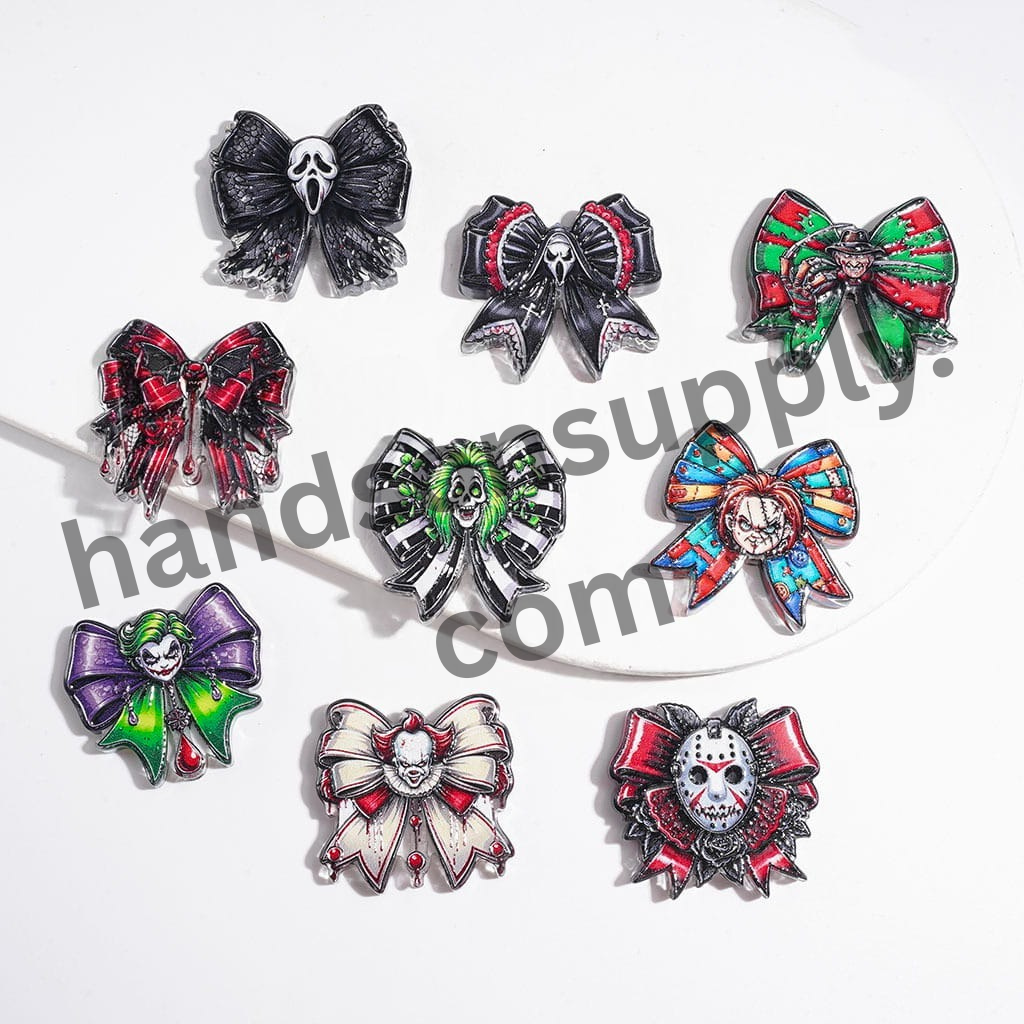 Scary Halloween Acrylic Focal Beads with Horror Character Bowtie Design
