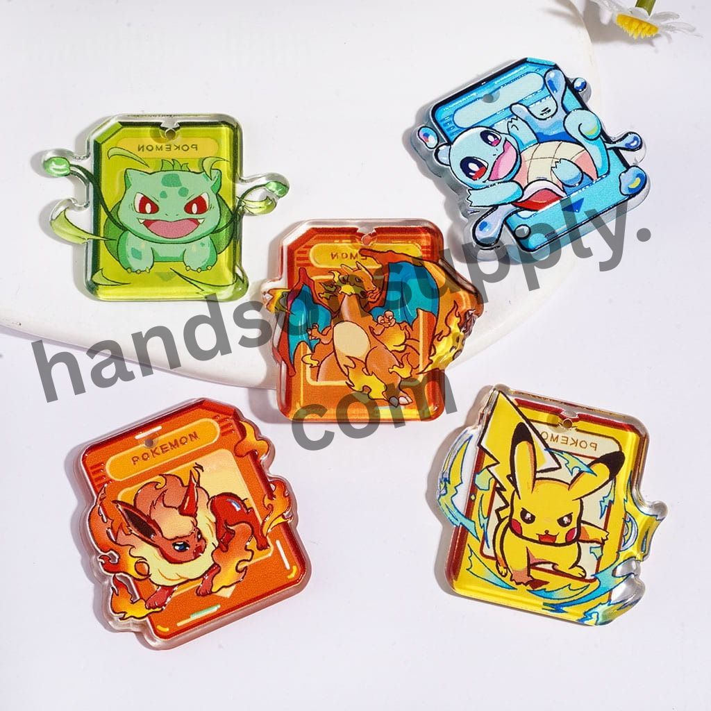 Large Monster Character in Yellow Blue Green Orange Cartoon Game-Themed Acrylic Pendants, Multi-Color Random Mix