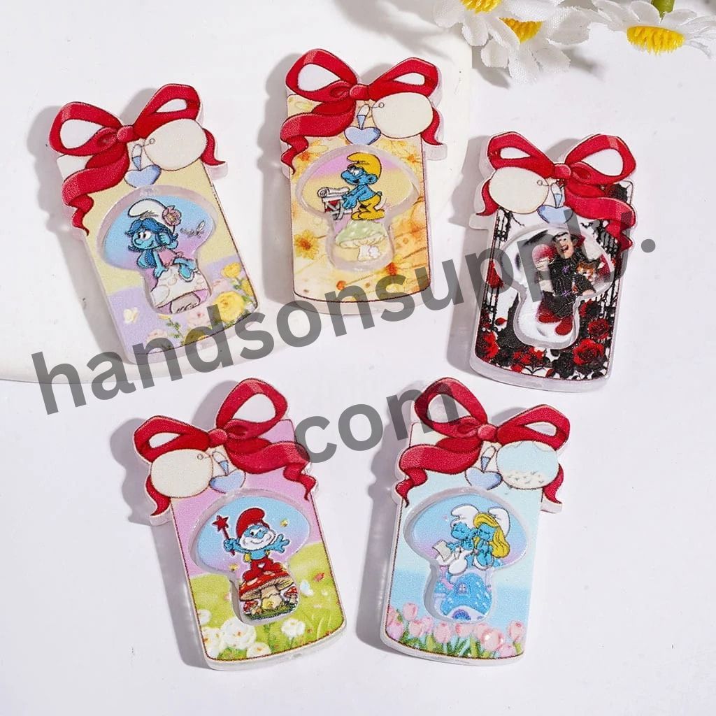 Adorable Blue Elf Character Series Acrylic Beads, Bottle-Shaped Frame w Red Bow and Mushroom, Random Mix (Please Read Description)