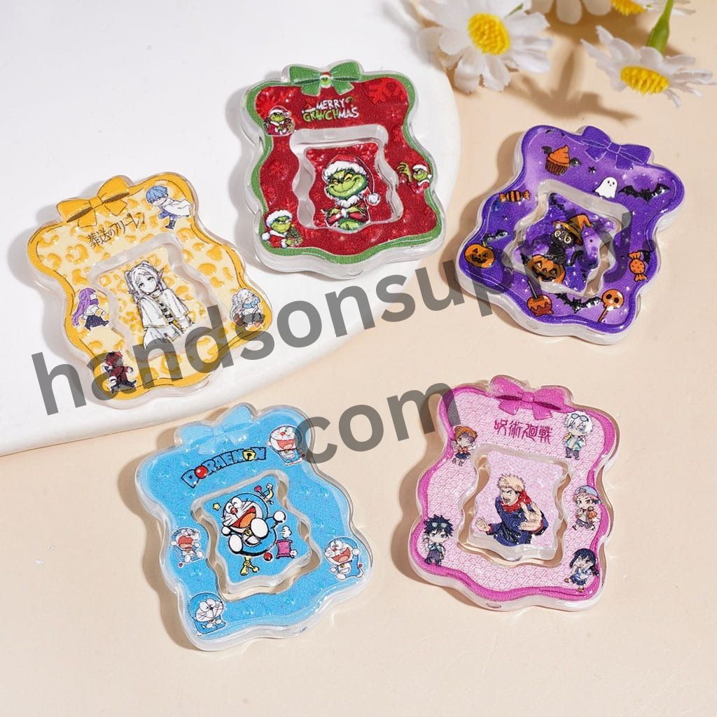 Cute Christmas Halloween Cratoon Character & Wavy Edge Square Frame w Bow & Mini Piece, Acrylic Pendants, Random Mix (Please Read Description)