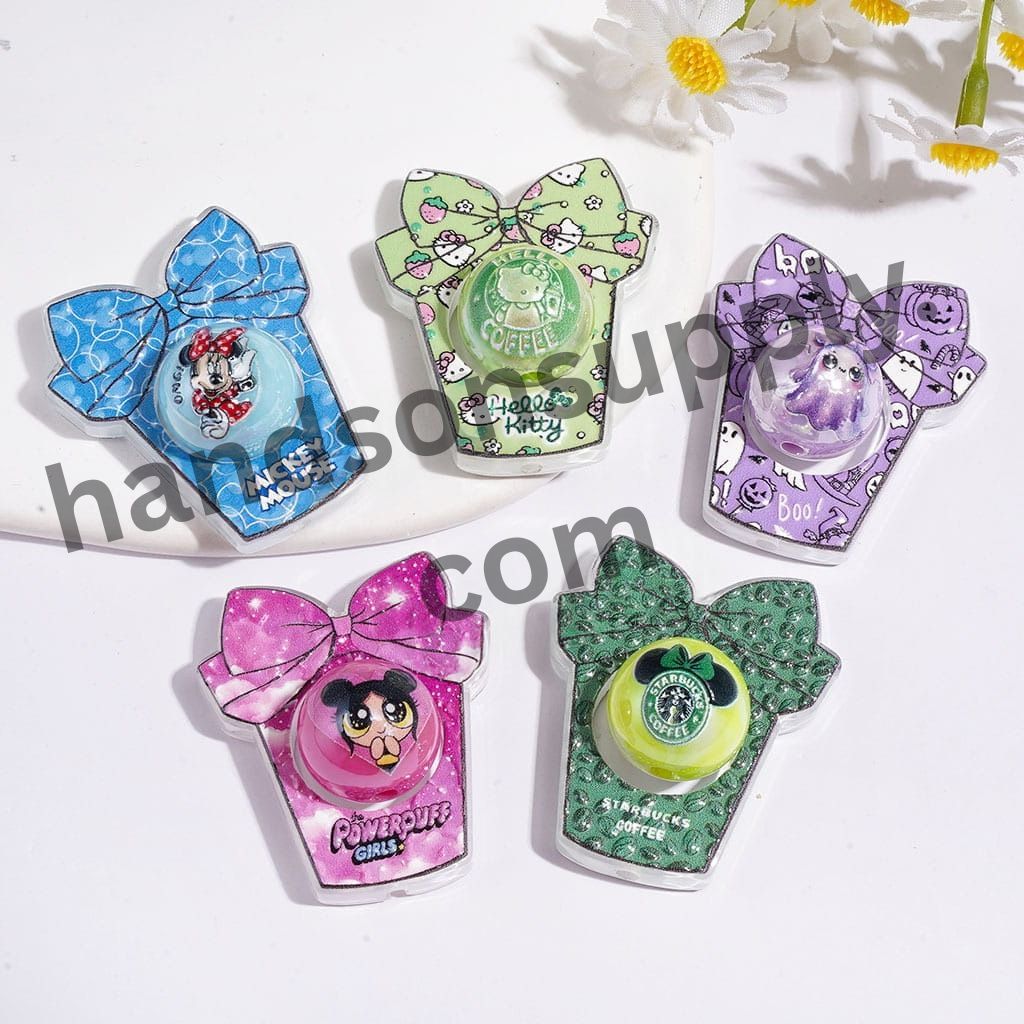Halloween Coffee Cup Cartoon Characters Frame with Bowtie & Round Acrylic Beads, Random Mix (The Round Beads is 16MM)
