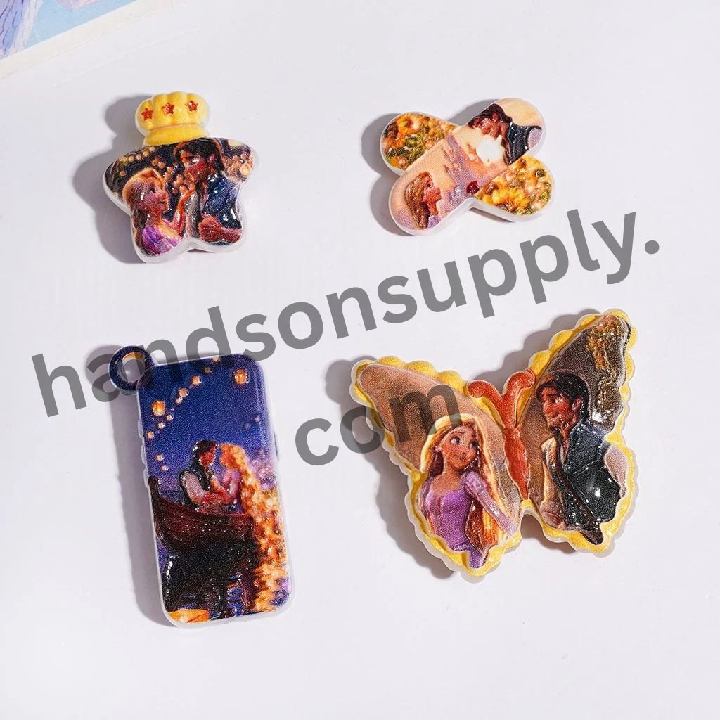 Romantic Princess Couple Character Series Acrylic Beads & Pendants, Random Mix